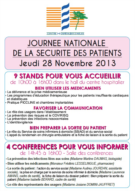 Semaine de la sécurité des patients Le Centre Hospitalier se mobilise le jeudi 28 novembre